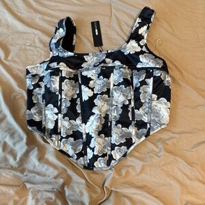 Fashion Nova Black and White Floral Tank Top
